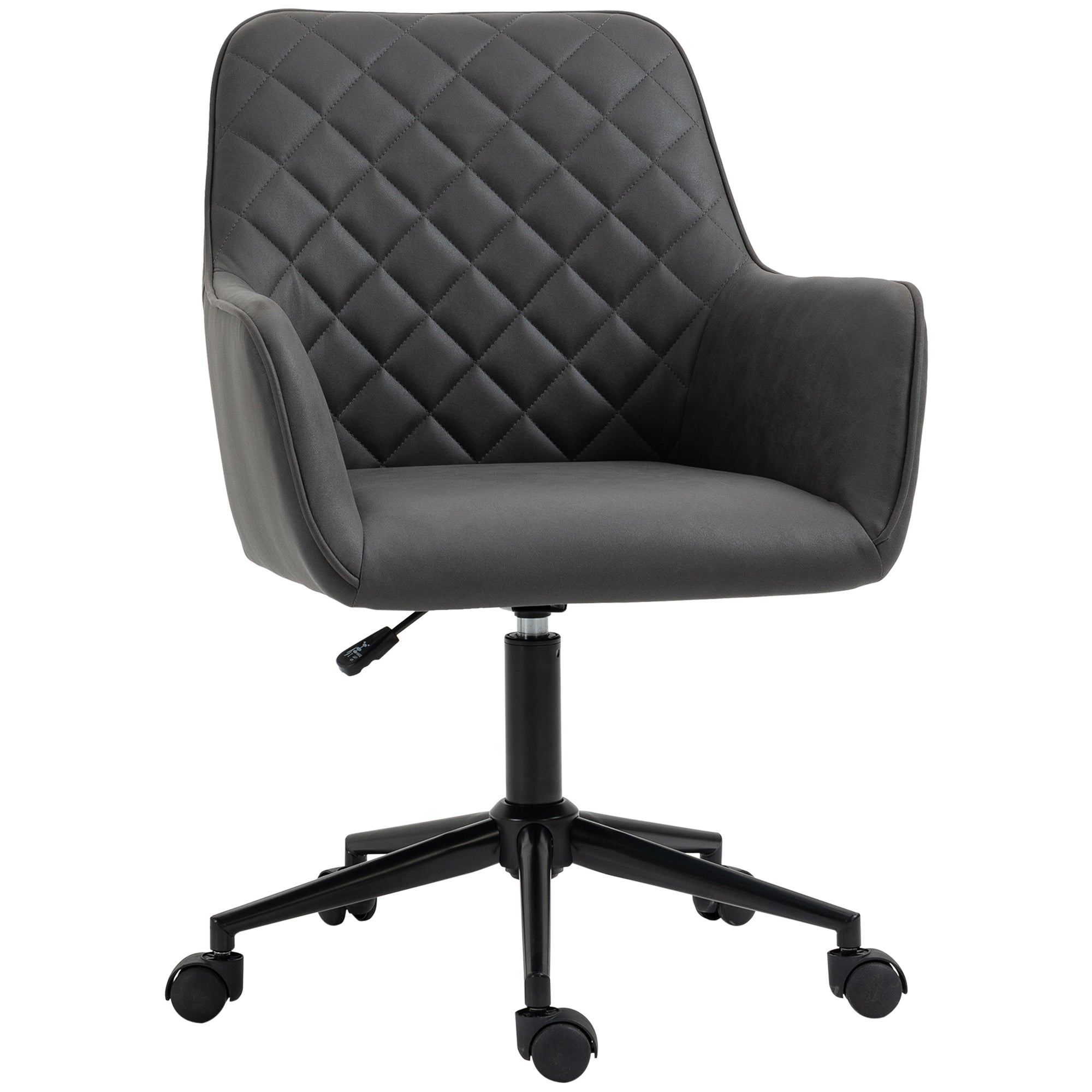 Vinsetto Office Desk Chair, Leather-Feel Fabric Computer Swivel Chair with Rolling Wheels and Adjustable Height for Home, Grey 