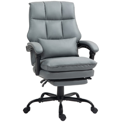 HOMCOM Faux Leather Reclining Office Chair, with Footrest - Grey 