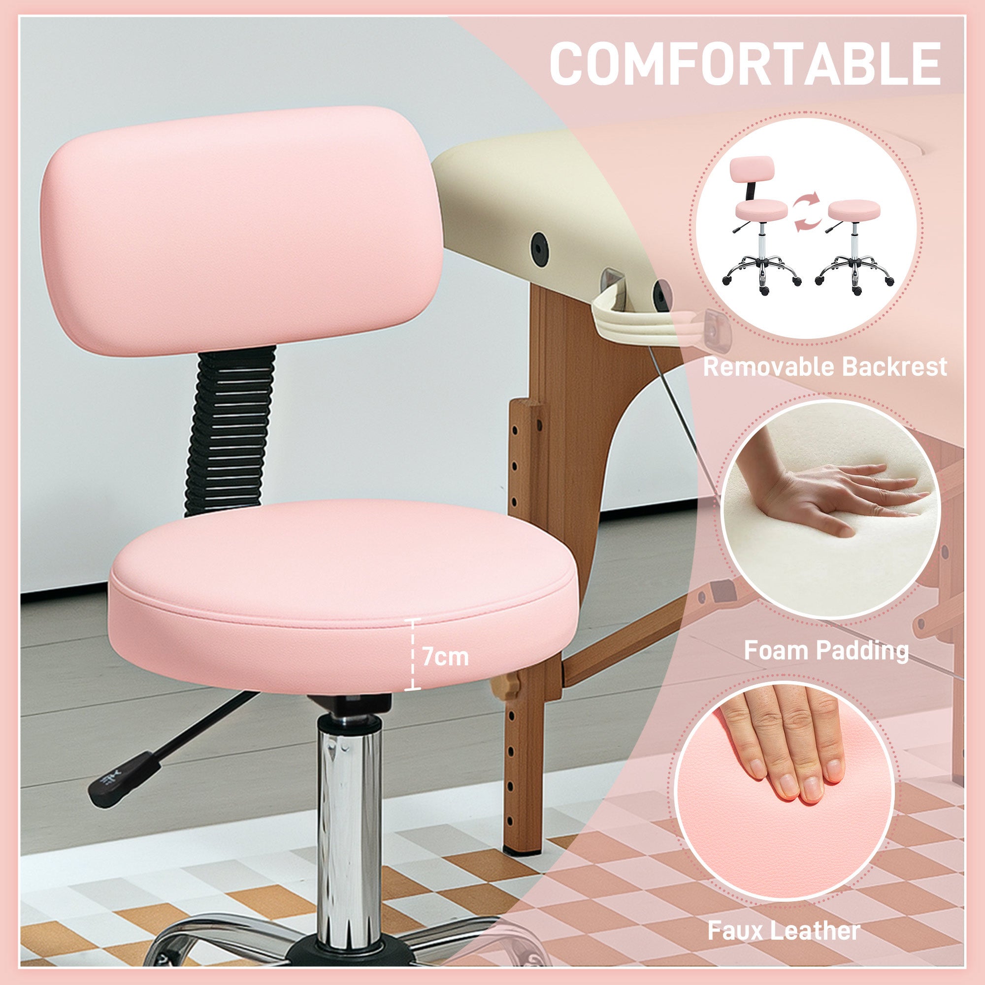 HOMCOM 360\'c2\'b0 Swivel Seat Salon Stool - Pink