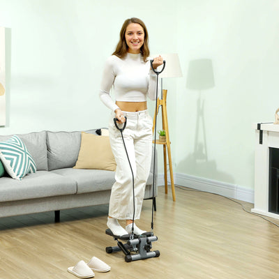 SPORTNOW Mini Stepper, Compact Step Machine Exerciser for Home Workouts, with Resistance Bands, LCD Monitor, Non-Slip Pedals 