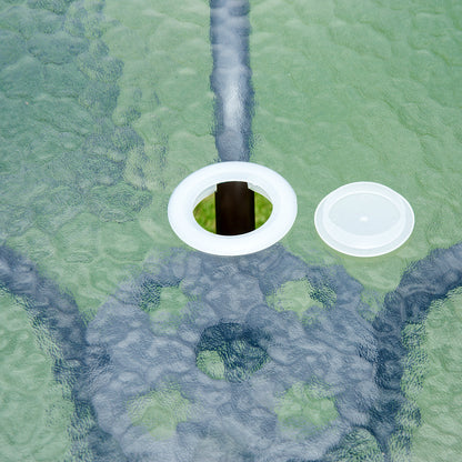 Outsunny 6 Piece Garden Dining Set with Umbrella, Patio Sets with Parasol with 4 Folding Dining Chairs & Round Tempered Glass Table, Black 