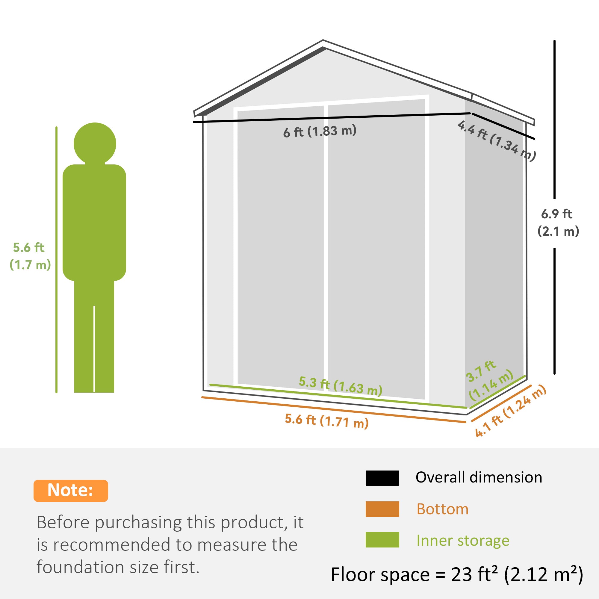 Outsunny 6'x4.5' Garden Storage Shed, Lockable Garden Shed with Double Doors, Window, Vent and Plastic Roof, Dark Grey 