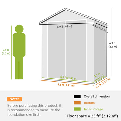 Outsunny 6'x4.5' Garden Storage Shed, Lockable Garden Shed with Double Doors, Window, Vent and Plastic Roof, Dark Grey 
