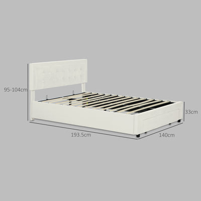 HOMCOM Double Ottoman Bed Frame, with Front Drawer - Cream 