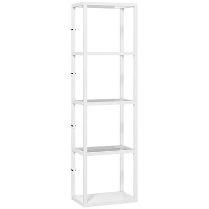 HOMCOM LED Floor Lamp with Glass Shelves, 4 Layers Dimmable Tall Standing Lamp, Modern Column Shelf Floor Light for Living Room, Bedroom, Office, White