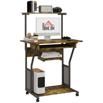 HOMCOM Multi-Storage Work Desk, with Sliding Keyboard Tray - Brown/Black 