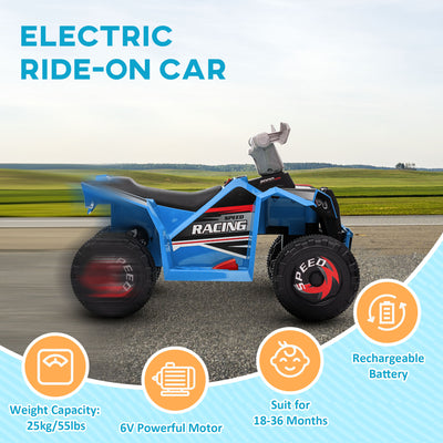 HOMCOM 6V Quad Bike with Wear-Resistant Wheels, Forward Backward Function, for Ages 18-36 Months, Blue 