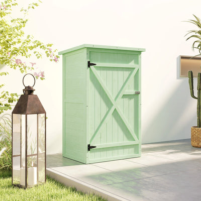 Outsunny Wooden Small Shed, Garden Storage Shed with Shelves and Bolt Latch, 75L x 56W x115H cm, Green 