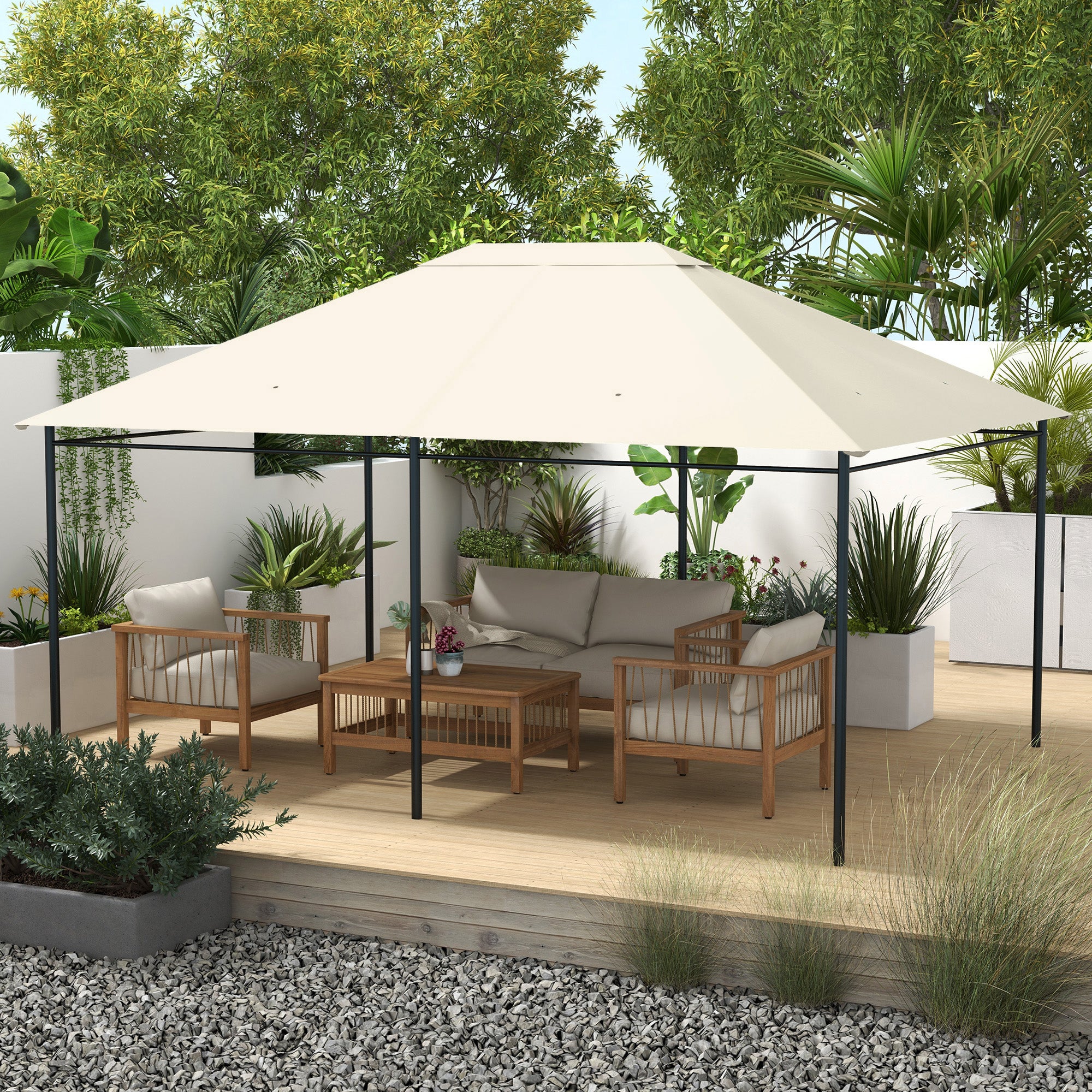Outsunny 3 x 4m Gazebo Canopy Replacement Cover, Gazebo Roof Replacement (TOP COVER ONLY), Cream White 