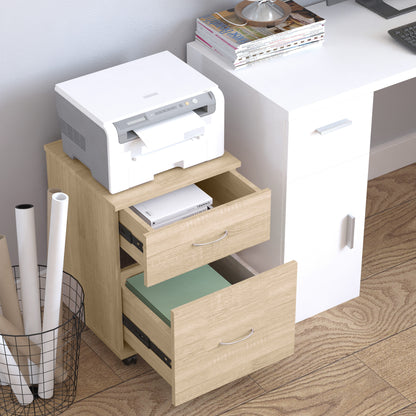 HOMCOM Two Drawer Filing Cabinet with Wheels- Oak 