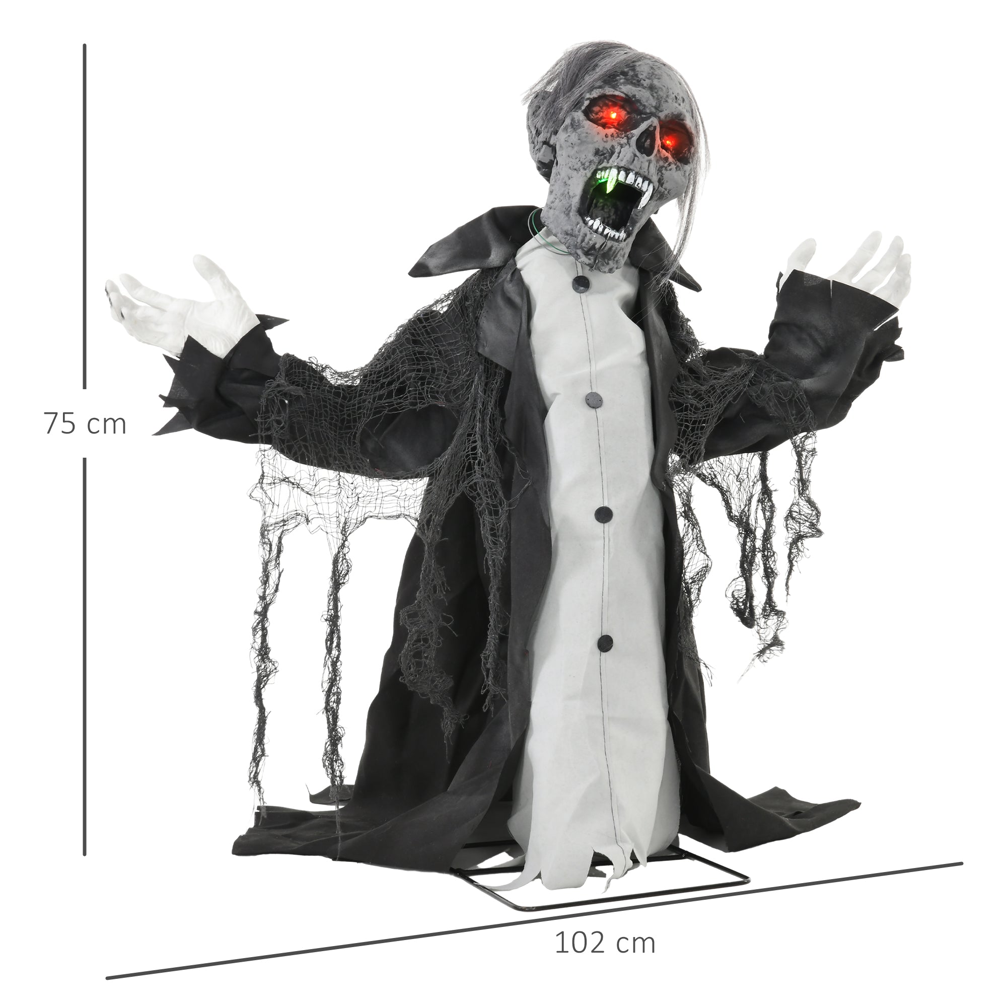 HOMCOM Halloween Animated Skeleton with Glowing LED Eyes and Mouth, Half-Body Halloween Decoration, Battery Operated