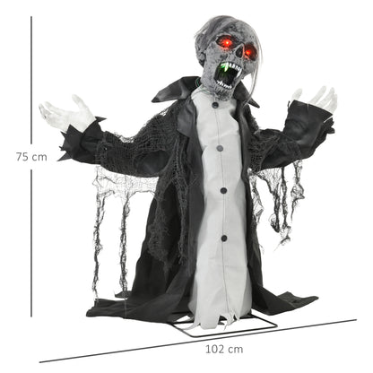 HOMCOM Halloween Animated Skeleton with Glowing LED Eyes and Mouth, Half-Body Halloween Decoration, Battery Operated