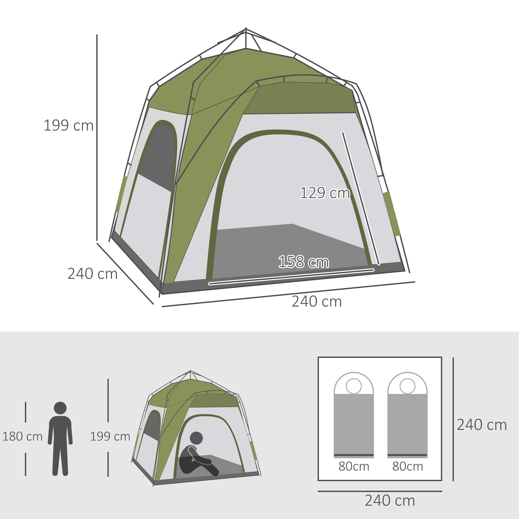 Outsunny 4 Person Automatic Camping Tent, Outdoor Pop Up Tent, Portable Backpacking Dome Shelter, Green 