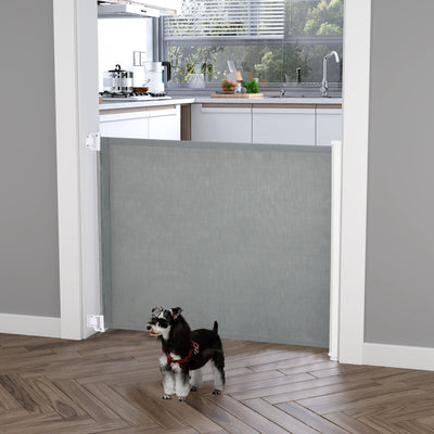 PawHut Retractable Safety Gate, Dog Pet Barrier, Folding Protector, for Home, Doorway, Stairs, 82.5H x 115Lcm - Grey 