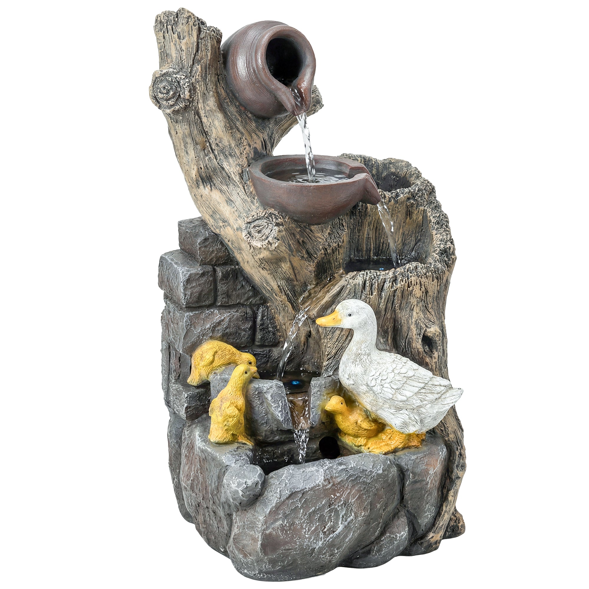 Outsunny 5-Tier Outdoor Waterfall Fountain, Freestanding Self-Contained Cascading Water Feature Garden Landscape 
