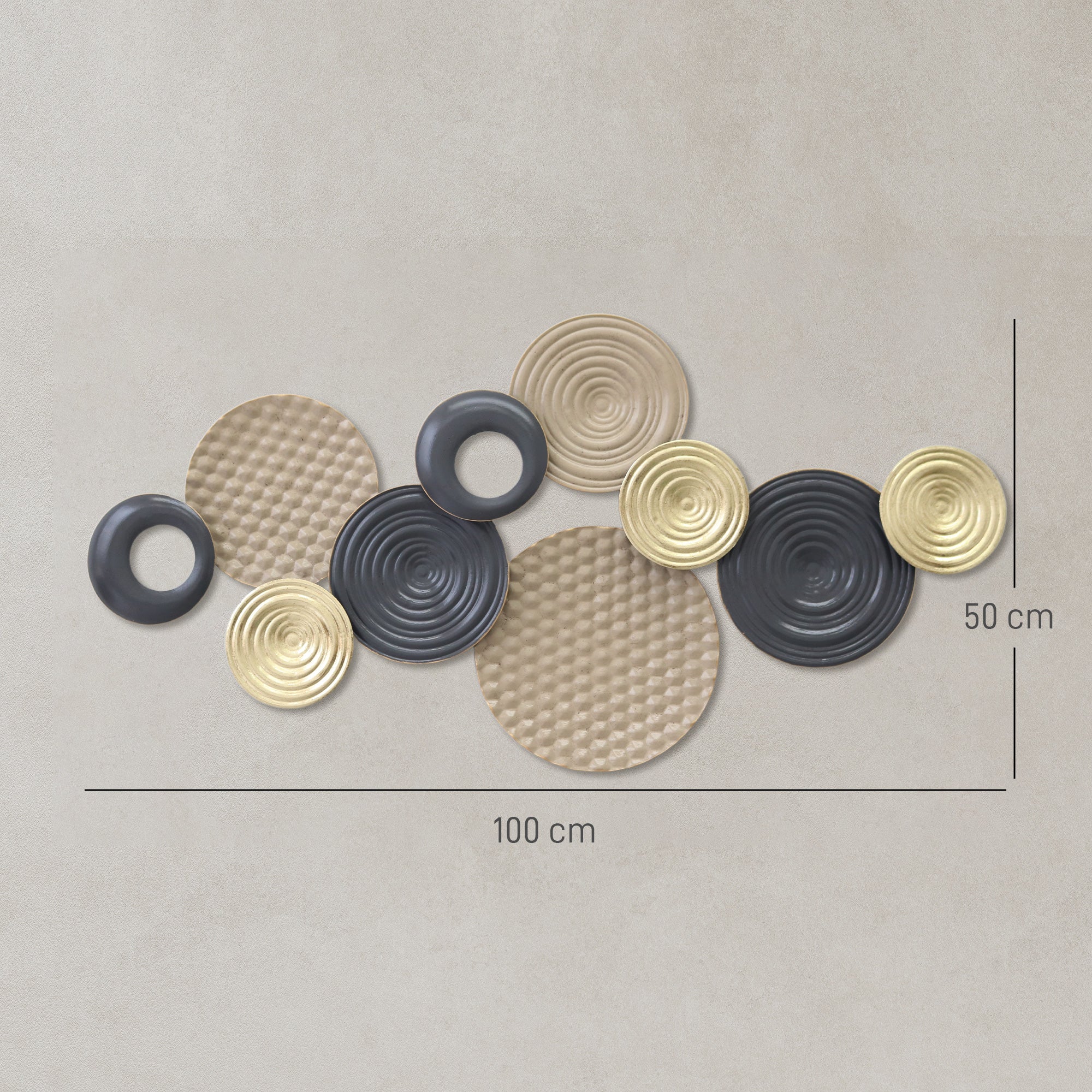 HOMCOM Metal Wall Art, Modern Hanging Wall Decor with Multi-Disc Design for Living Room Bedroom Dining Room 