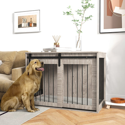 PawHut 98cm Dog Crate Furniture with Removable Cushion for Large Dogs - Brown 