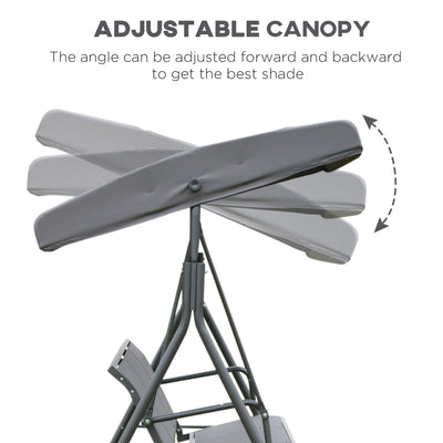 Outsunny 3 Seater Swing Chair, Garden Swing Bench with Canopy, Breathable Mesh Seat and Heavy Duty Steel Frame for Patio, Yard, Grey 