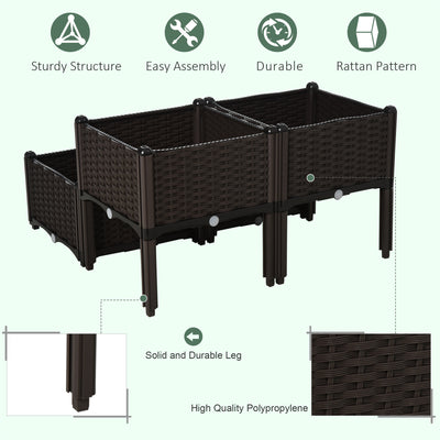 Outsunny Set of 4 26L Garden Raised Bed Elevated Patio Flower Plant Planter Box PP Vegetables Planting Container, Brown 
