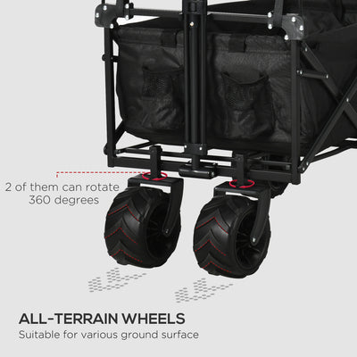 Outsunny Folding Trolley Cart Storage Wagon Beach Trailer 4 Wheels with Handle Overhead Canopy Cart Push Pull for Camping, Black 