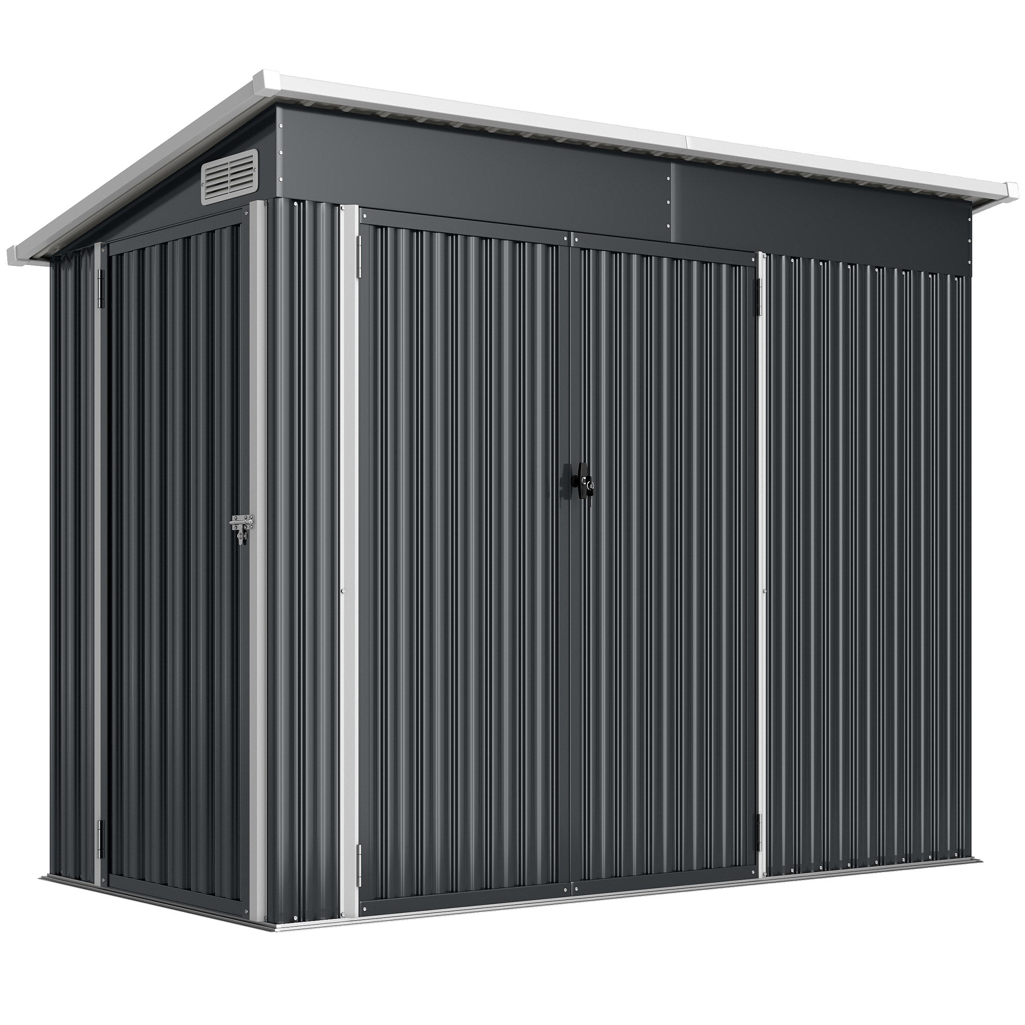 Outsunny 7.5 x 4.3ft Metal Garden Storage Shed, Waterproof Outdoor Shed with Triple Lockable Door, Gloves, Vents, Dark Grey 