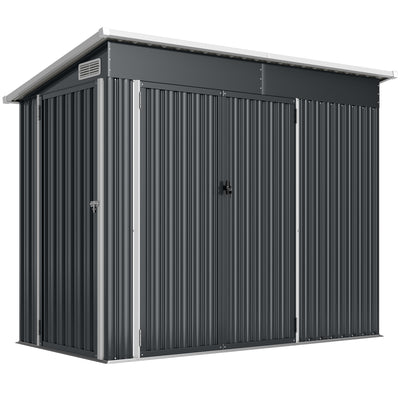 Outsunny 7.5 x 4.3ft Metal Garden Storage Shed, Waterproof Outdoor Shed with Triple Lockable Door, Gloves, Vents, Dark Grey 