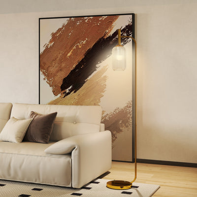 HOMCOM LED Floor Lamp for Living Room with Glass Lampshade, Modern Standing Lamp with Foot Switch, Adjustable Brightness, 2700K for Bedroom, Gold Tone 
