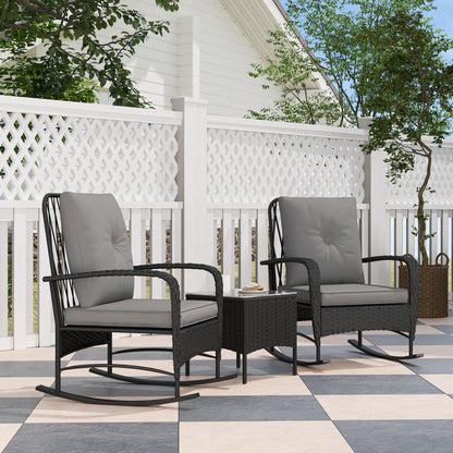 Outsunny Three-Piece Rocking Chair Rattan Bistro Set - Black 
