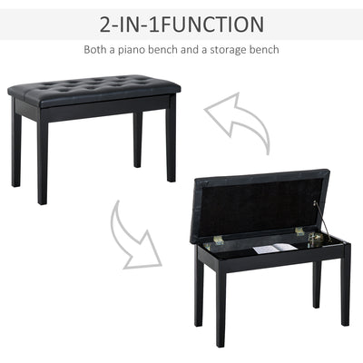 HOMCOM PU Leather Upholstered Piano Stool Makeup Stool Bench Dressing Table Seat with Storage 76x36x50cm, Black 