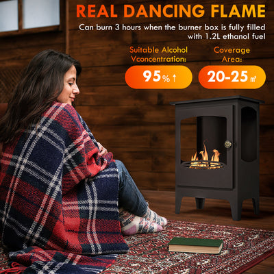 HOMCOM Freestanding Ethanol Fireplace, Steel Bioethanol Fireplace with Stainless Steel Flame Snuffer, 1.2L Tank, 3 Hours Burning Time for Indoor, Black 