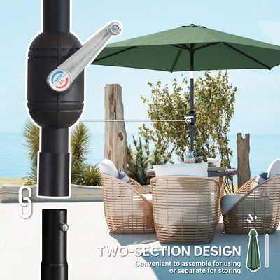 Outsunny 2.6 m Garden Parasol Umbrella with Aluminium Pole, Outdoor Patio Umbrella with Tilt and Crank, Vent, Dark Green 