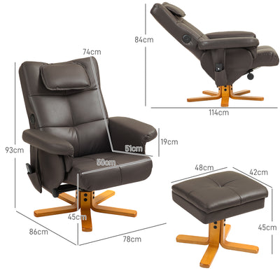 HOMCOM Faux Leather Massage Recliner Chair, with Storage Ottoman - Brown 