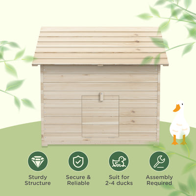 PawHut Wooden Duck House Poultry Coop for 2-4 Ducks with Openable Roof Raised Feet Air Holes Natural 