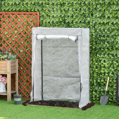 Outsunny 100 x 50 x 150cm Tomato Greenhouse with Roll-up Door, Mini Greenhouse with PE Cover, Outdoor Grow House Small Green House for Yard, Balcony, Garden, White 