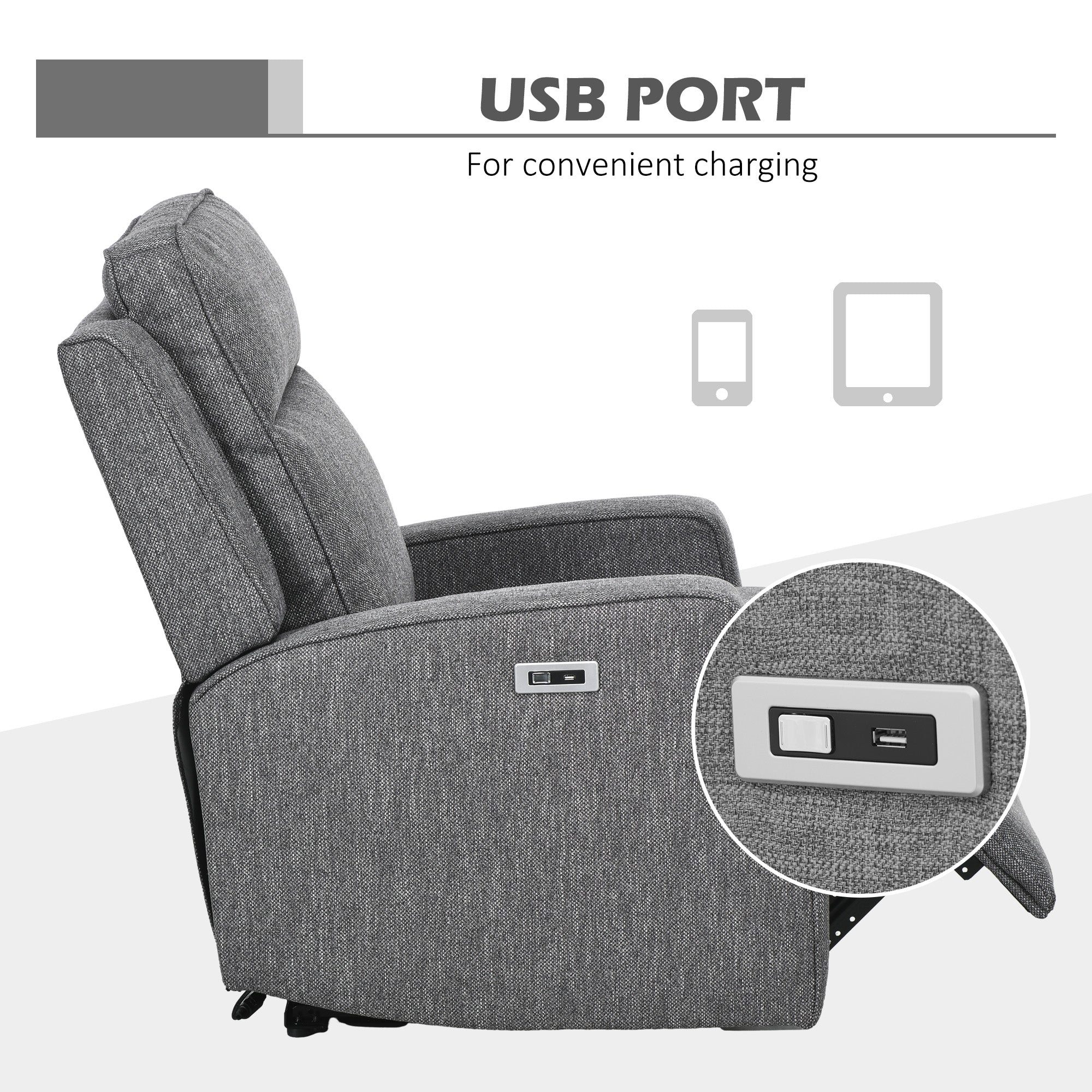 HOMCOM 150\'c2\'b0 Electric Reclining Chair, with USB port and Footrest - Charcoal Grey