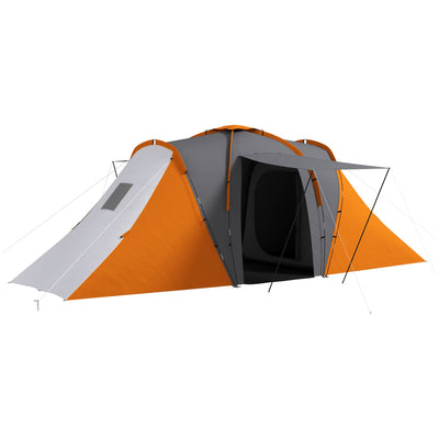 Outsunny Large Camping Tent Tunnel Tent with 2 Bedroom and Living Area, 2000mm Waterproof, Portable with Bag for 4-6 Man, Orange 