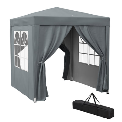 Outsunny Garden Pop Up Gazebo Marquee Party Tent Canopy with free Carrying Case, Removable 2 Walls, 2 Windows, 2m x 2m, Grey 