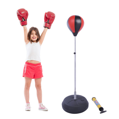 HOMCOM Training Boxing Punch Ball Set 125-145H x Φ43cm with Gloves Air Pump, 4-Position Adjustable Height Freestanding Boxing Speed Ball for Teenagers Exercise Training 