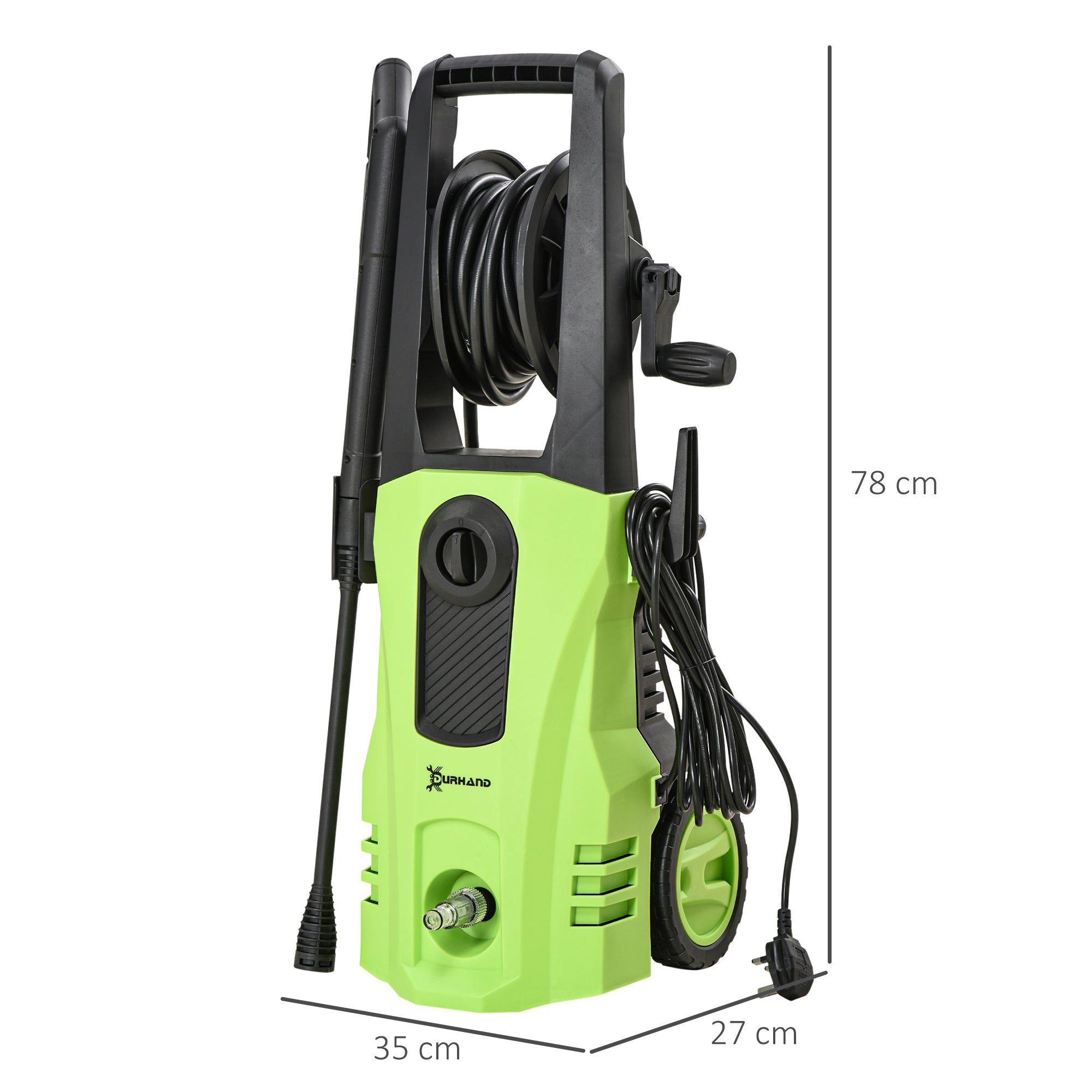 DURHAND 1800W High\'c2\'a0Pressure\'c2\'a0Washer, 150 Bar Pressure, 510 L/h Flow, High-Performance Portable Power Jet Wash Cleaner Green