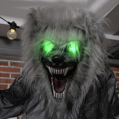 HOMCOM 6'8" Skeleton Werewolf Halloween Animatronic, with Glowing Eyes 