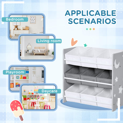 ZONEKIZ Kids Storage Rack, with Nine Removable Baskets, for Nursery, Bedroom, Playroom - Grey 