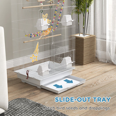 PawHut Bird Cage for Budgies, Finches, Canaries w/ Accessories, Toys, Tray, White 