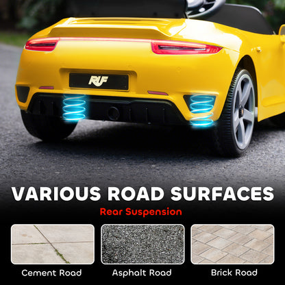 AIYAPLAY Kids Electric Car, 12V Licensed RUF GT Ride on Car with Suspension, Remote Control, Music for 3-5 Years Yellow