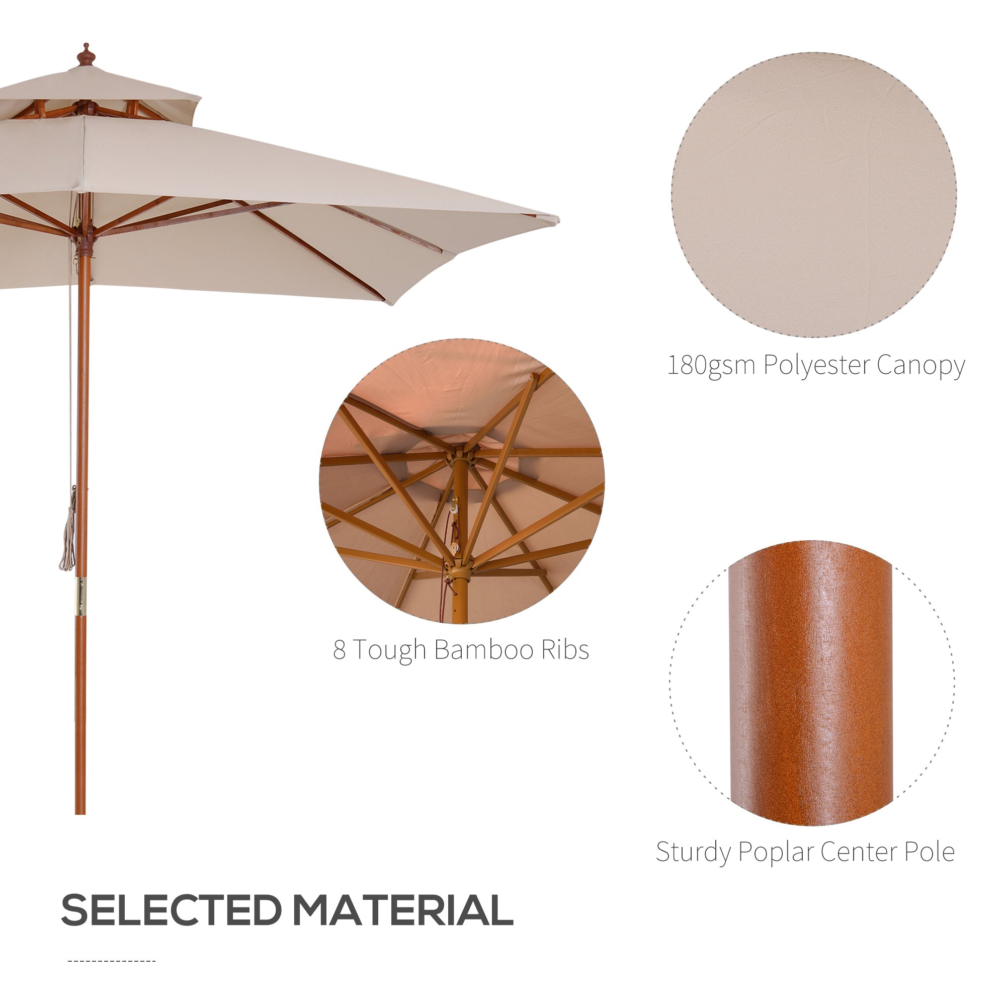 Outsunny 3 x 3 metre Patio Parasol Garden Umbrellas Sunshade Outdoor Wooden Parasol Canopy Double Tier, Beige, BASE NOT INCLUDED 