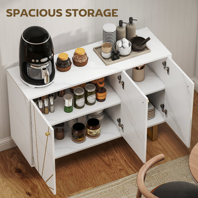HOMCOM Sideboard Storage Cabinet, Modern Storage Cupboard with Adjustable Shelves and Metal Legs for Living Room, Kitchen, Dining Room, Entryway, White Marble Tone 
