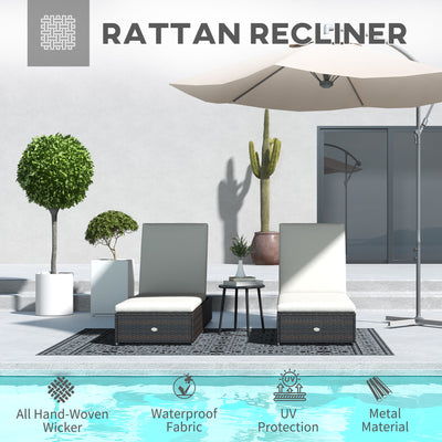 Outsunny Set of Two Rattan Sun Loungers, with Reclining Backs - Brown/Cream 