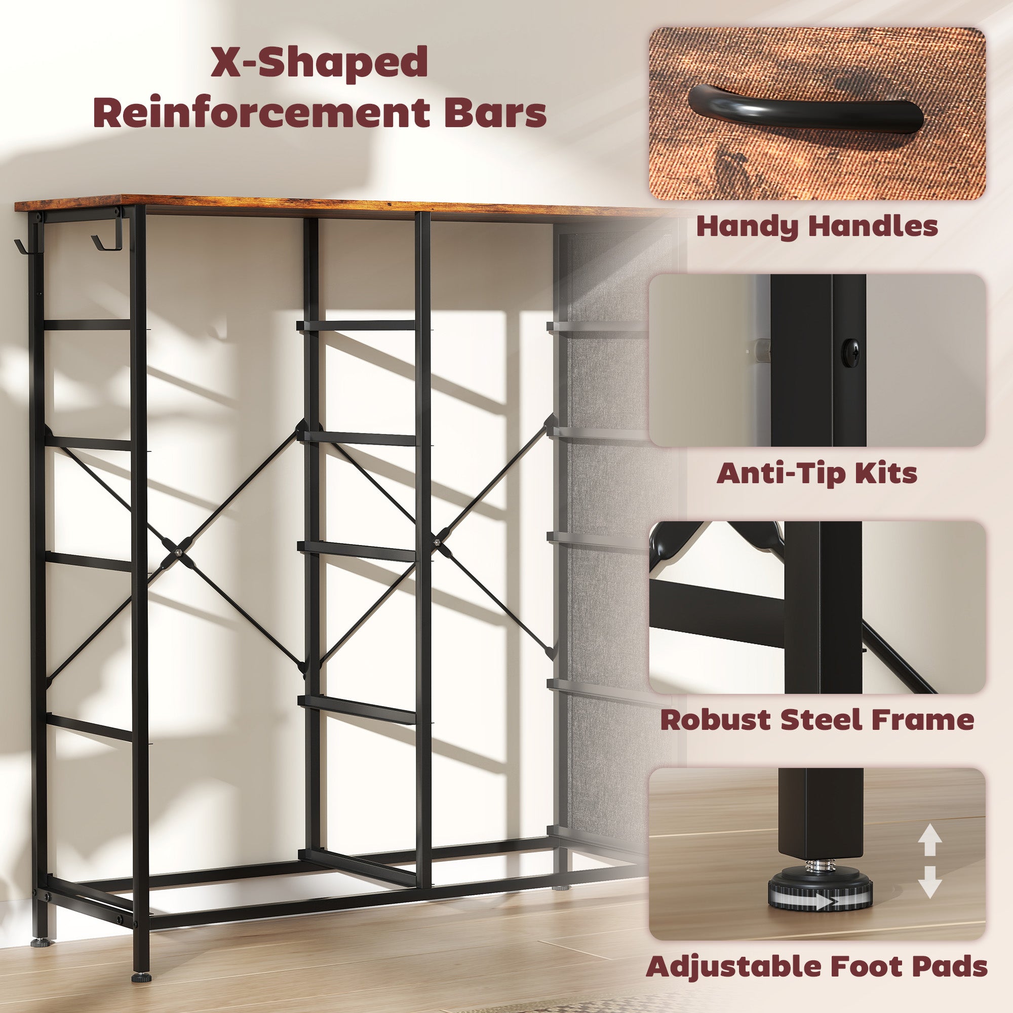 HOMCOM Chest of Ten Fabric Drawers - Rustic Brown