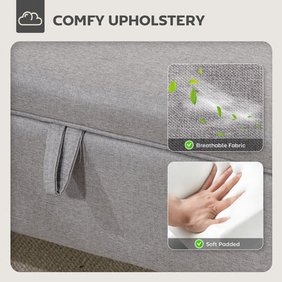 HOMCOM 16L Linen Storage Ottoman Padded Footstool with Rubberwood Legs for Storage Box, Bed End, Shoe Bench, Seating, Light Grey 