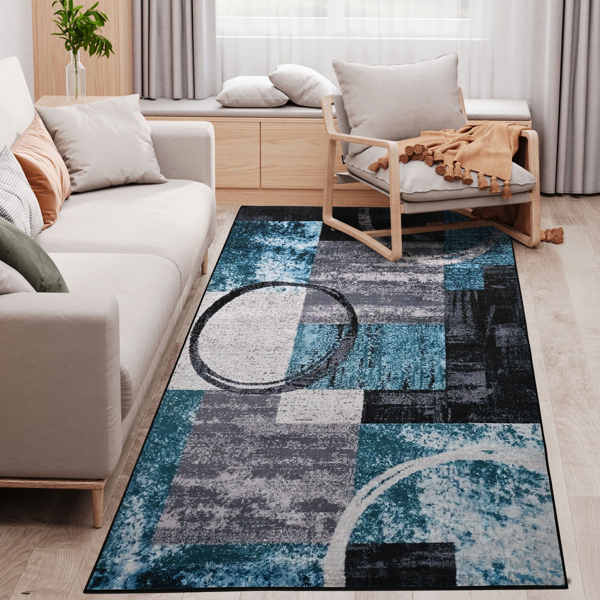 HOMCOM Blue Geometric Rug, Modern Area Rugs Large Carpet for Living Room, Bedroom, Dining Room, 160x230 cm 