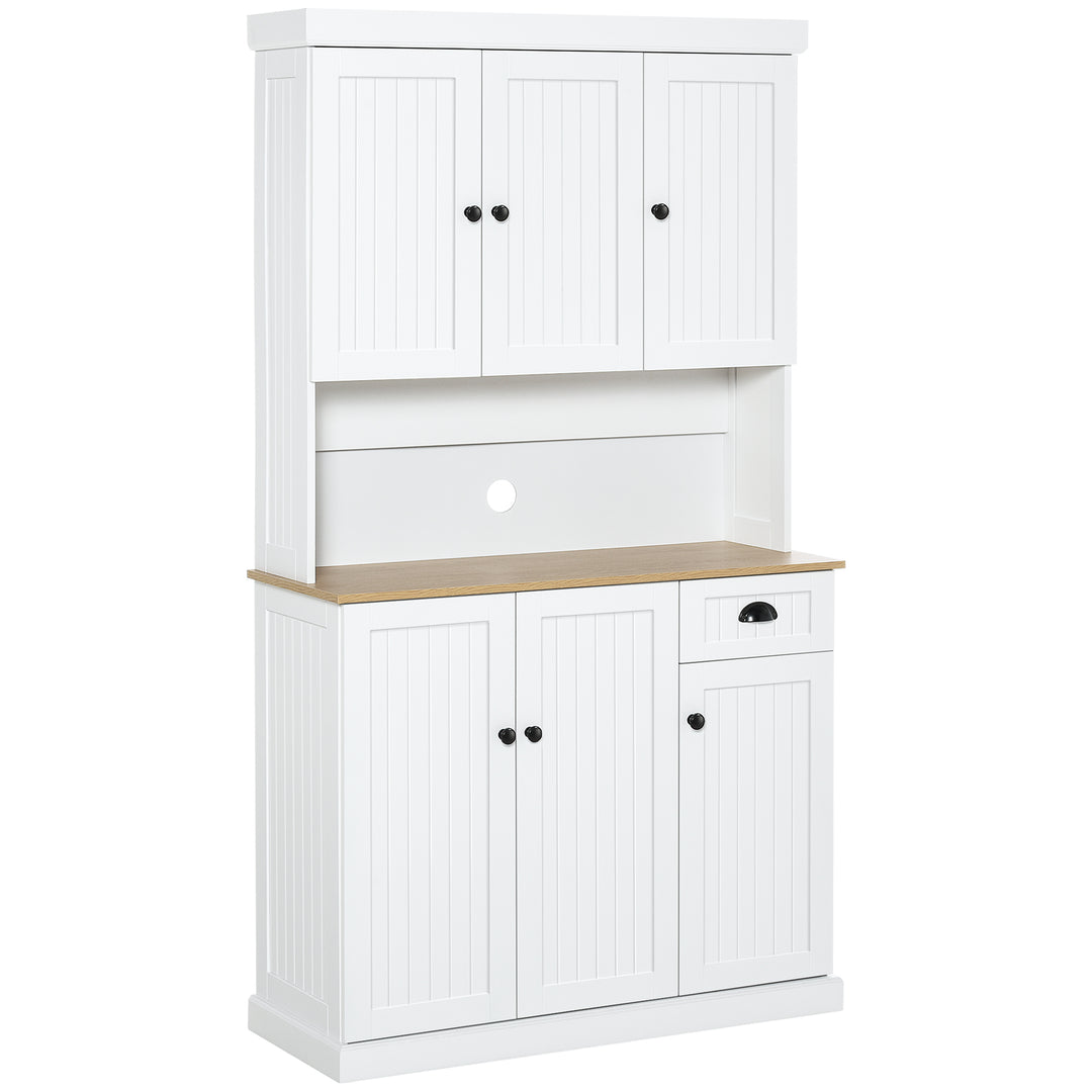 HOMCOM 180cm Freestanding Kitchen Cabinet, Modern Storage Cupboard with Open Countertop, Drawer and 6 Doors 